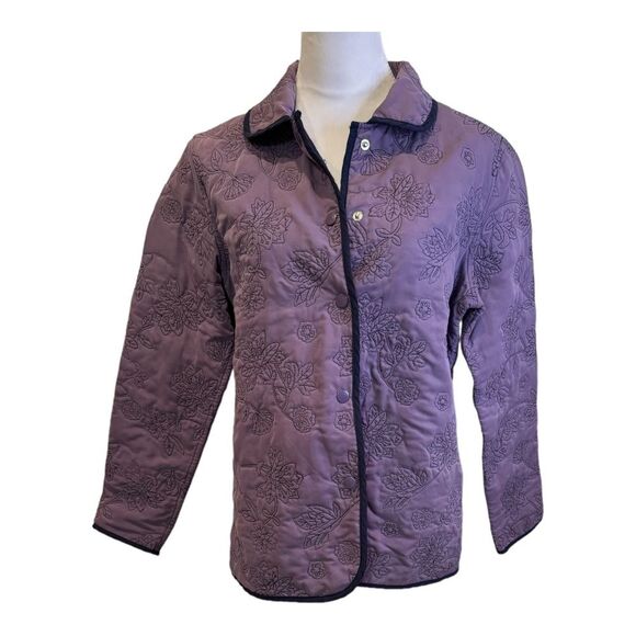 Analogy Quilted Jacket Floral Print Lavender Snap Down Jacket - S - Picture 1 of 8